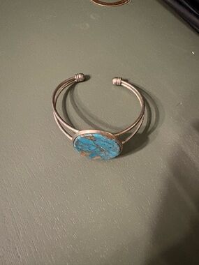 Turquoise Stone Silver-Tone Cuff Bracelet - Blue